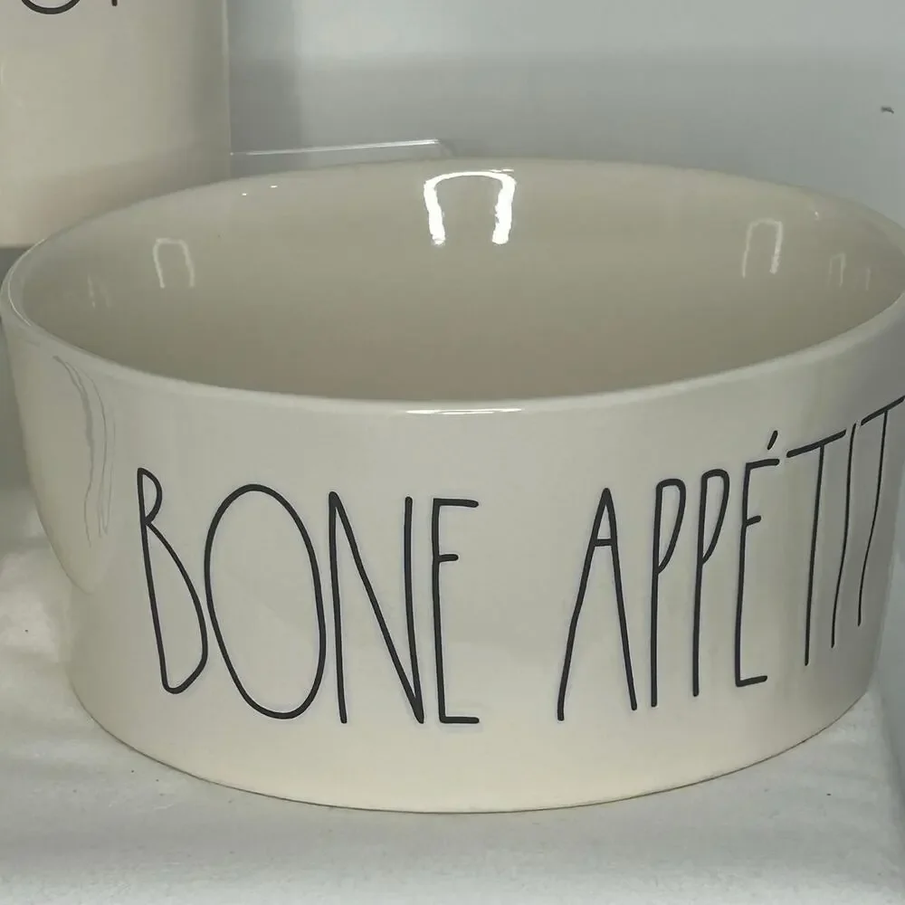 Rae Dunn Dog Bowl Set BONE APPETIT EAT UP WOOF drink up Canister Farmhouse Pet